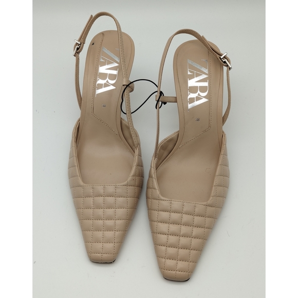 NWOT ZARA Quilted Slingback Leather Heel-7.5 - Picture 4 of 12